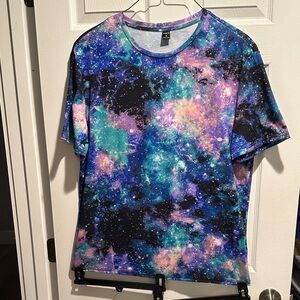 SHEIN Galaxy Black Light Reflective Print Short Sleeve Tee - Multicolor